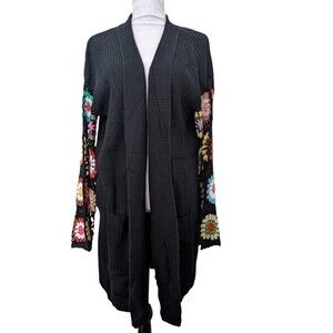 Crochet Cardigan Sweater Women Afghan Sleeves Cable Knit Cottagecore Size PS
